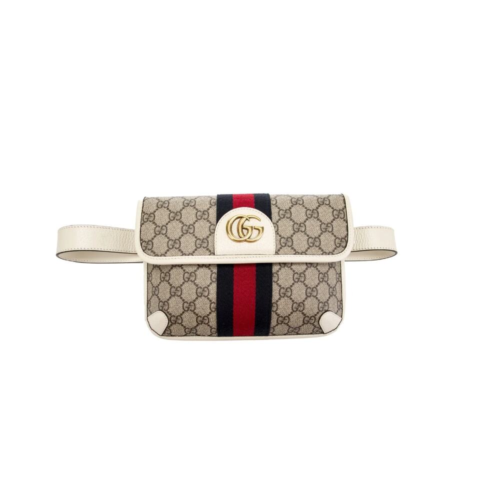 Gucci Ophidia Flap Belt Bag GG Coated Canvas Brown, White